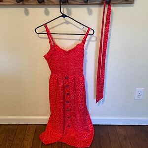 Beautiful red dress with white polka dots